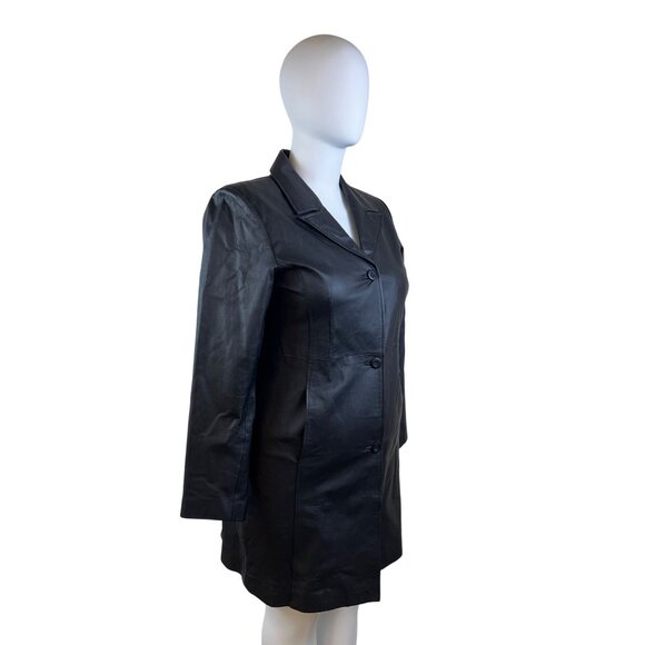 Centigrade Black Women’s Tailored Leather Long Jacket Sz L - Picture 3 of 10